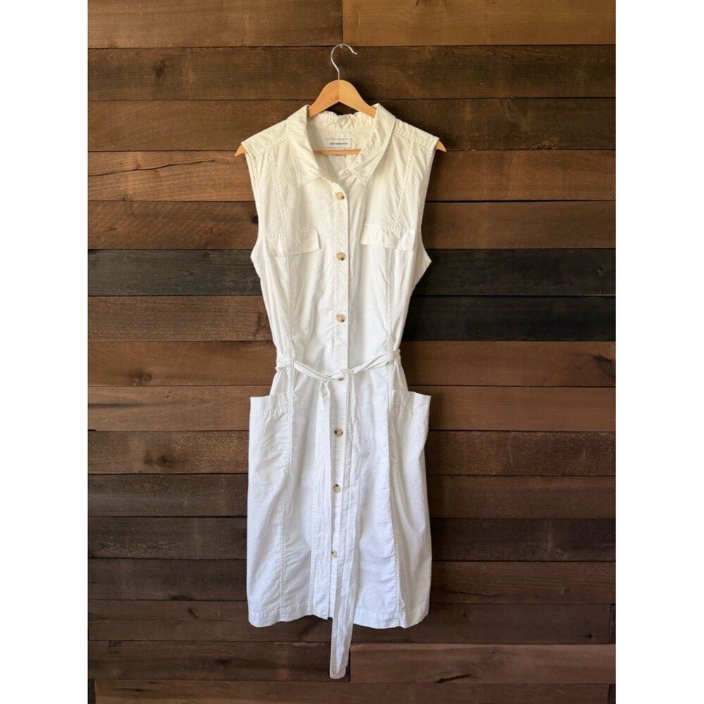 Vintage White Button Front Shirt Dress Liz Claiborne Minimal Utility Midi Dress